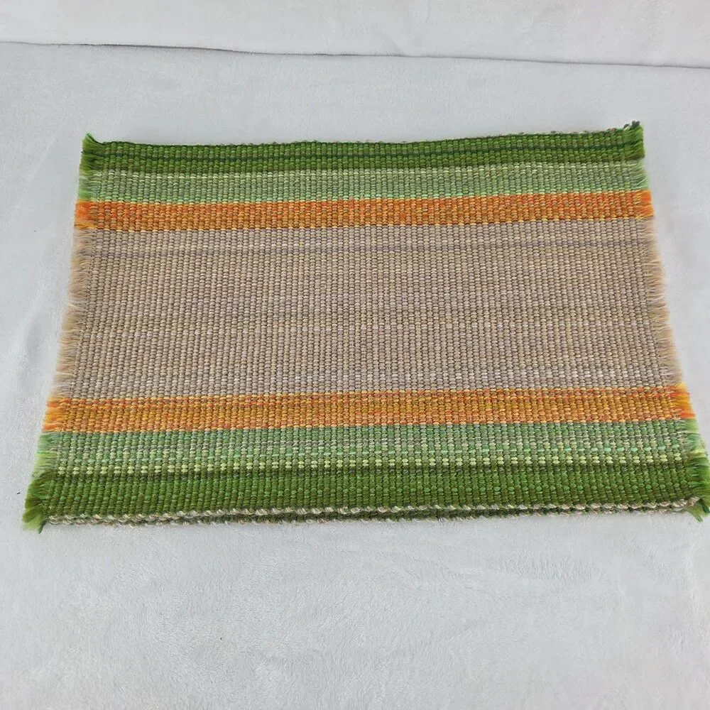 Vintage MCM Woven Placemats Set of 4 Green Orange Beige Made in Japan Unused NOS